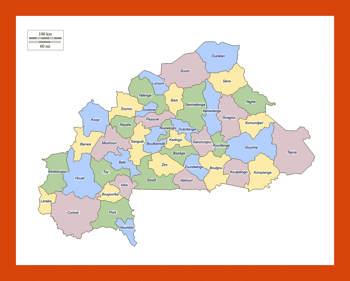 Administrative map of Burkina Faso
