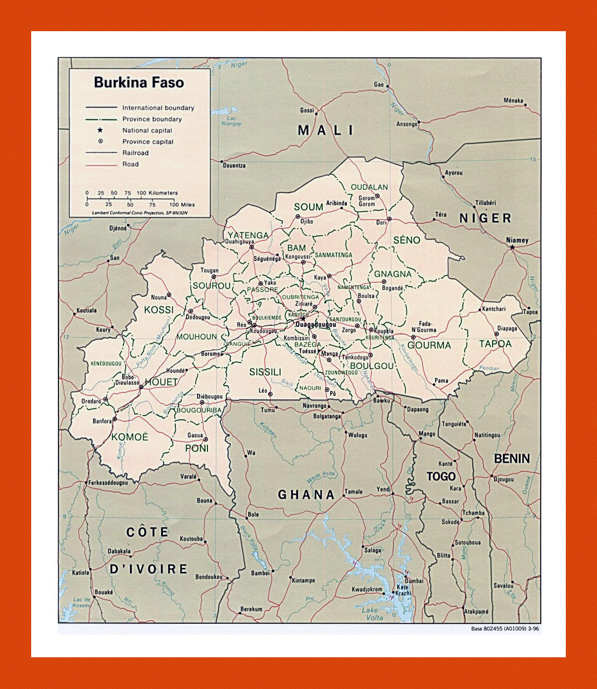 Political and administrative map of Burkina Faso - 1996