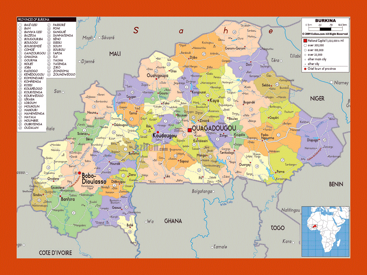 Political and administrative map of Burkina Faso