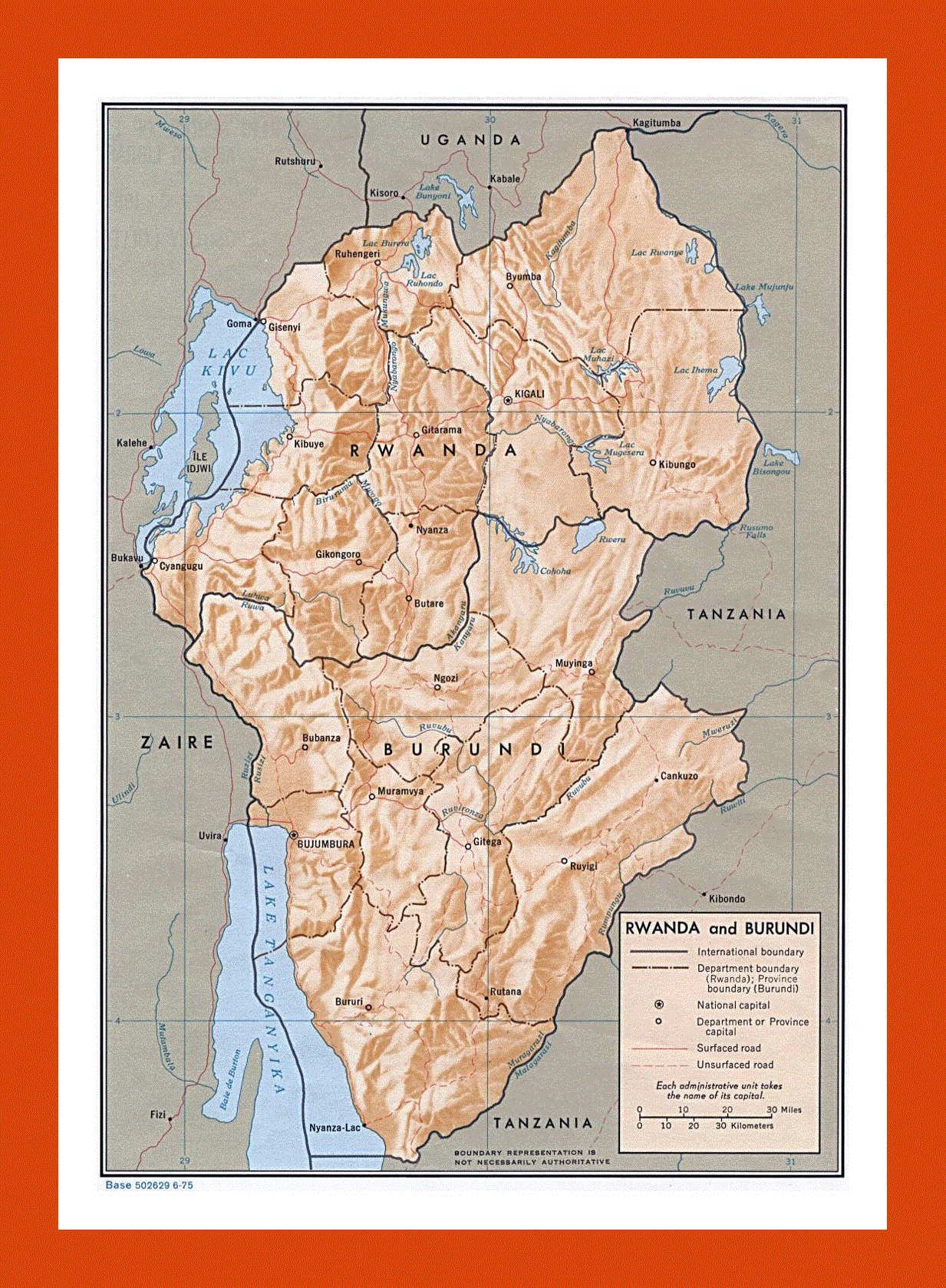 Political and administrative map of Rwanda and Burundi - 1975