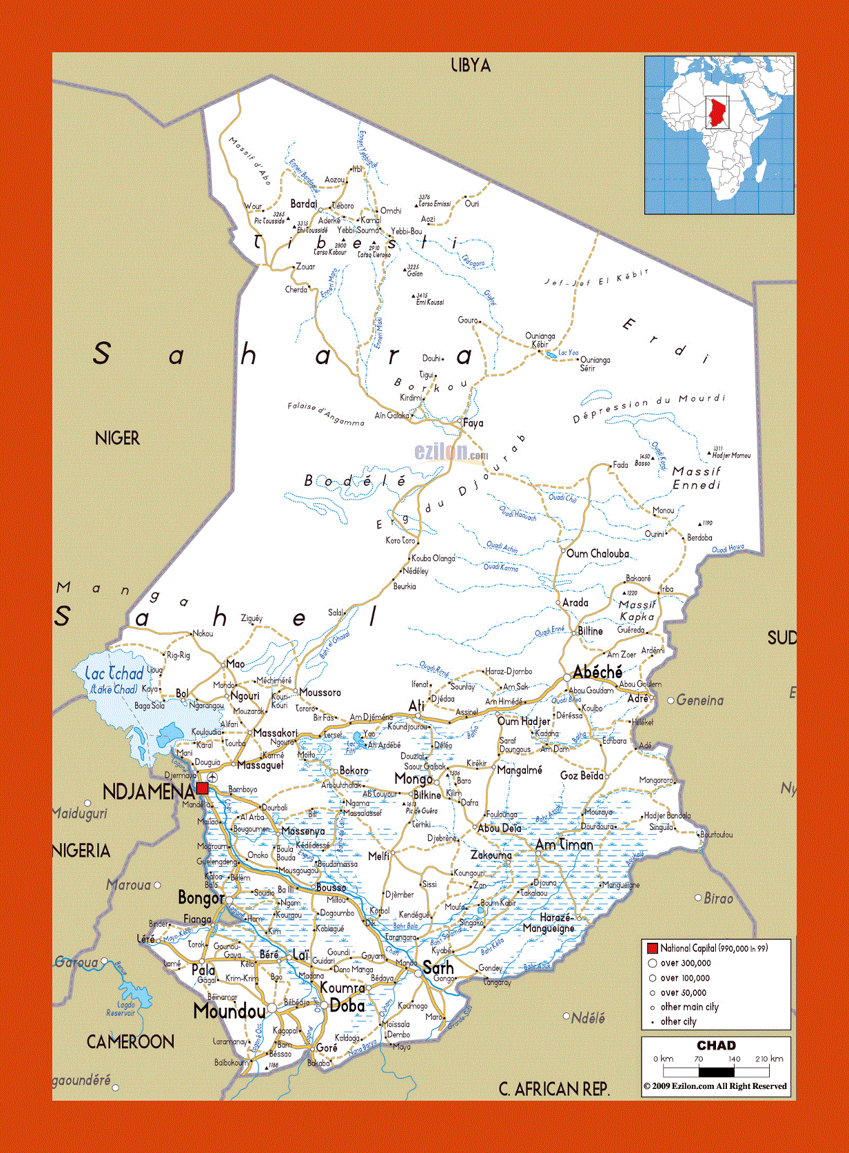 Road map of Chad