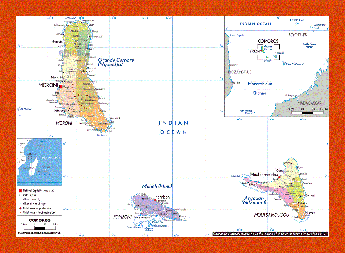 Political and administrative map of Comoros Islands