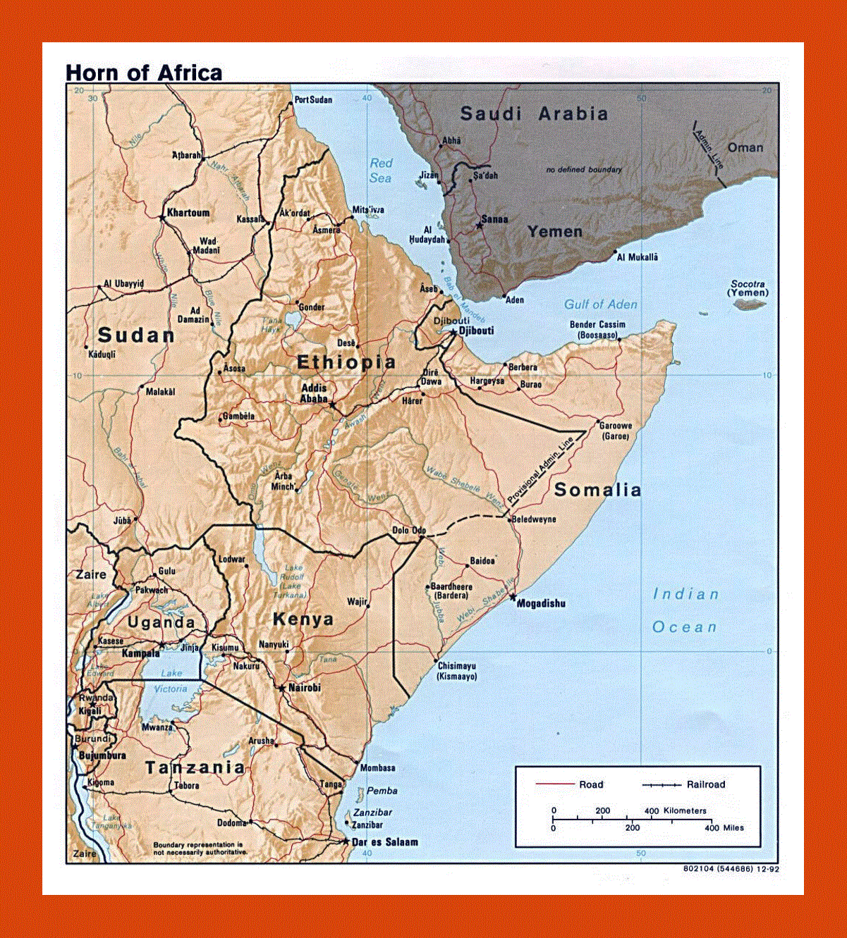 Political map of Horn of Africa - 1992