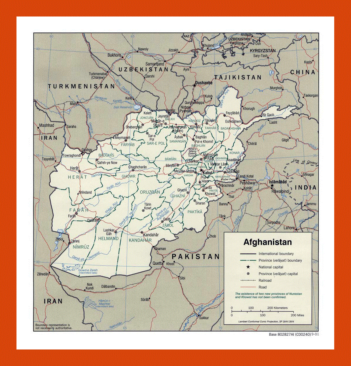 Political and administrative map of Afghanistan - 2001