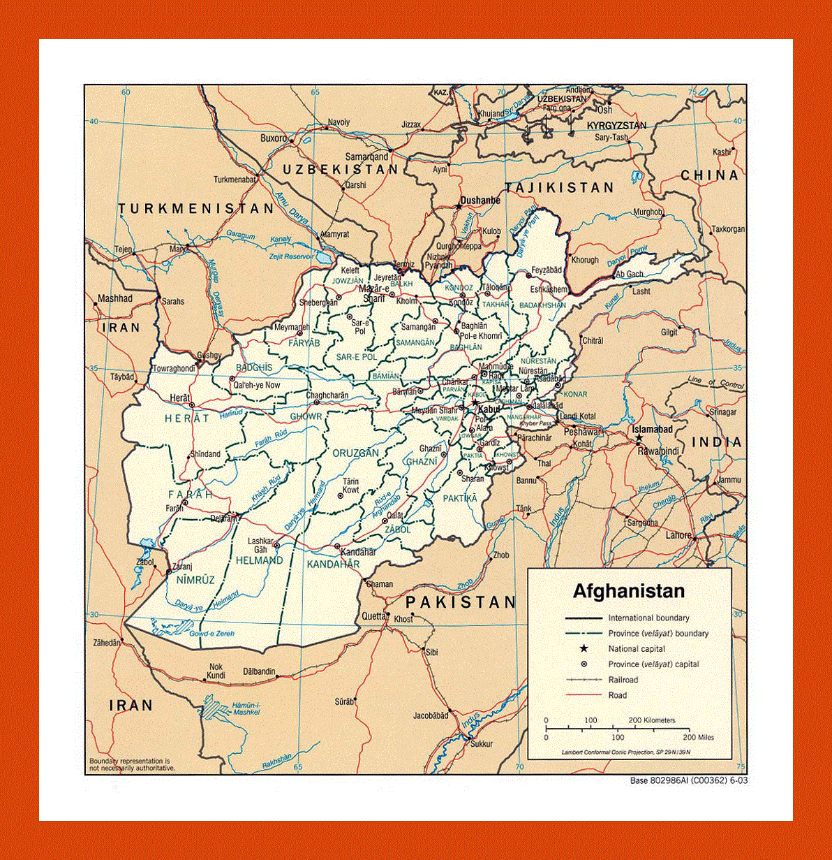 Political and administrative map of Afghanistan - 2003