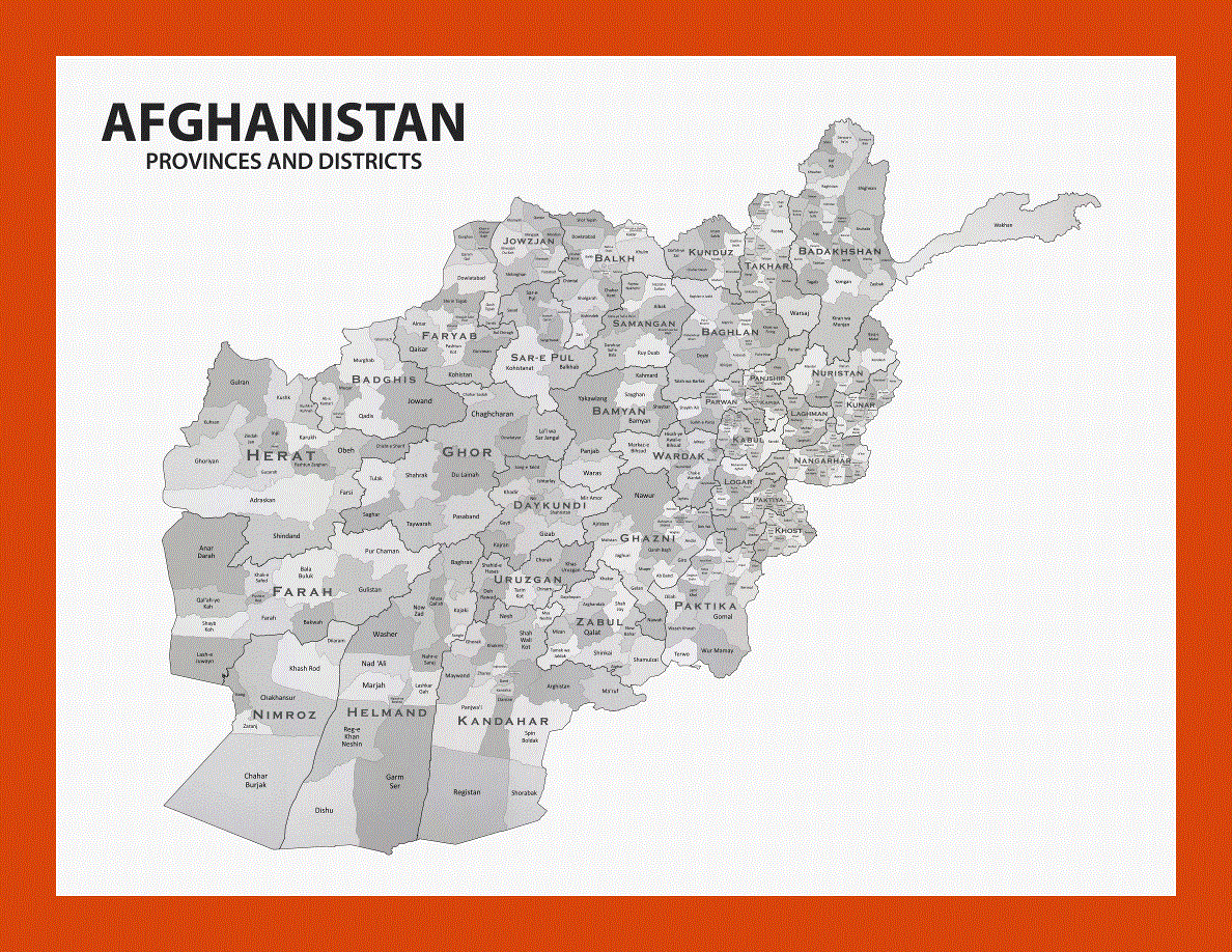 Provinces and districts map of Afghanistan