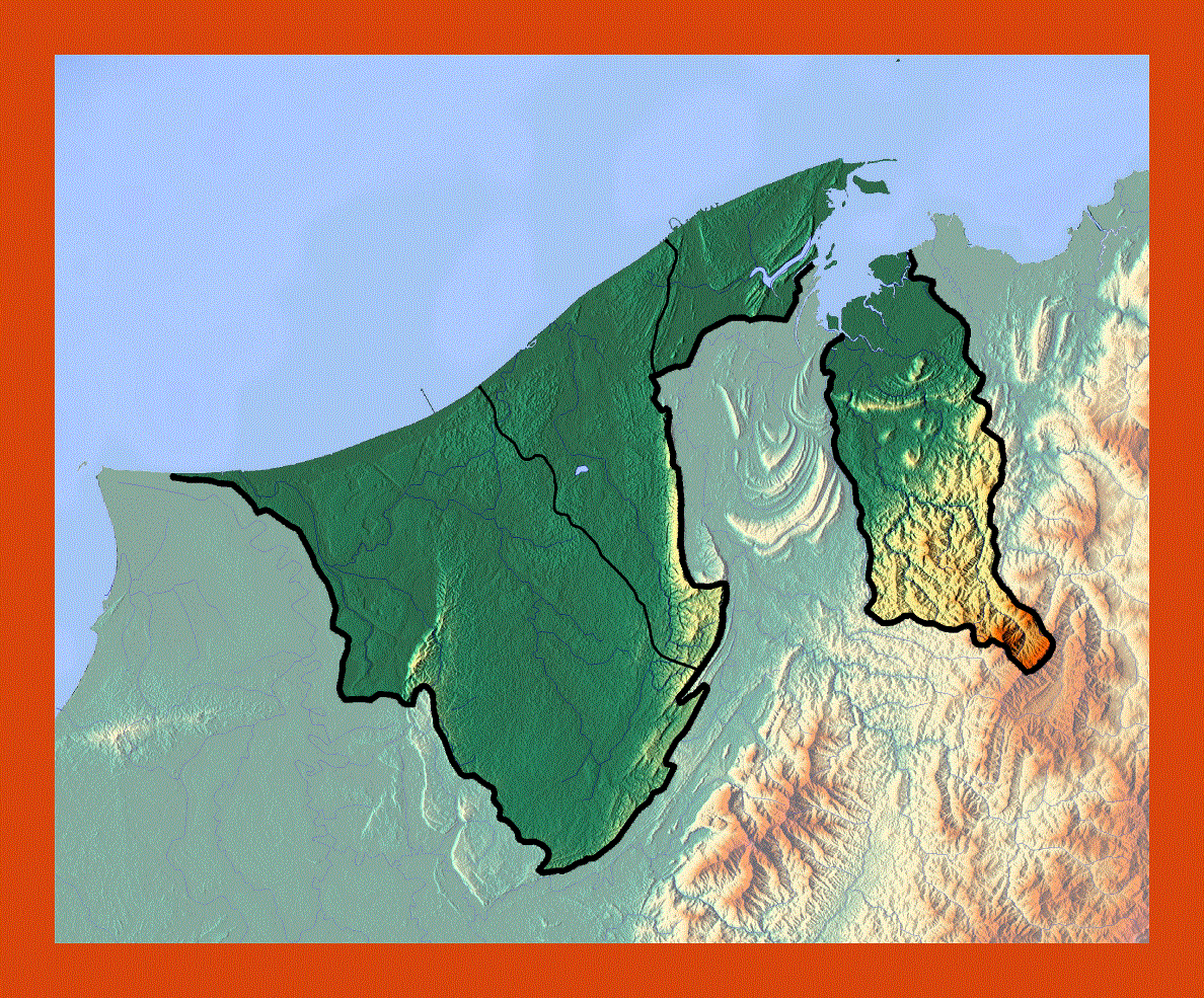 Topographical map of Brunei
