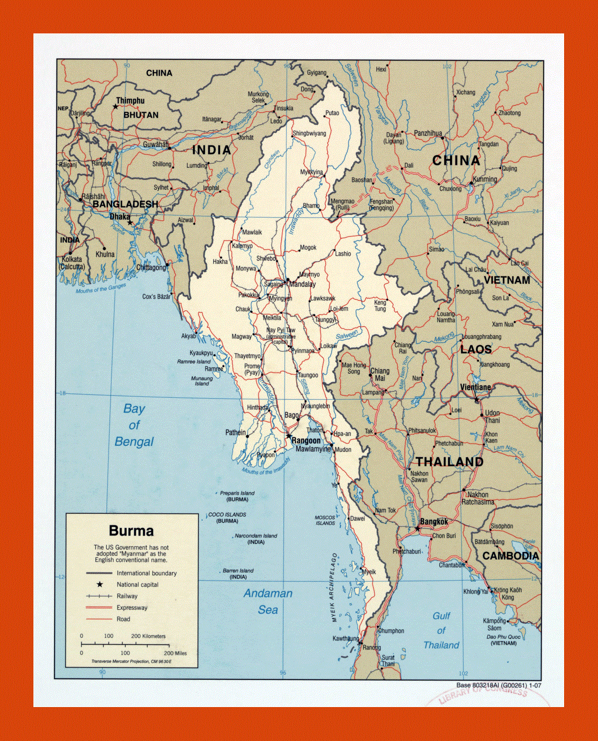 Political map of Burma (Myanmar) - 2007