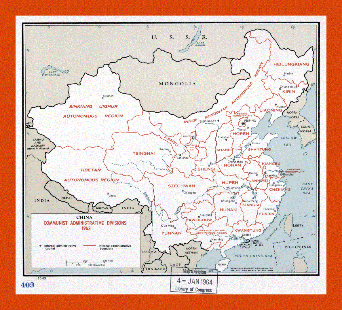 China Communist Administrative Divisions map - 1963