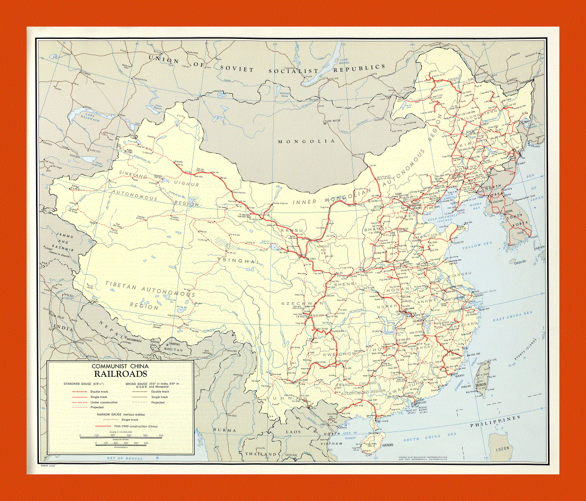 Railroads map of Communist China - 1967