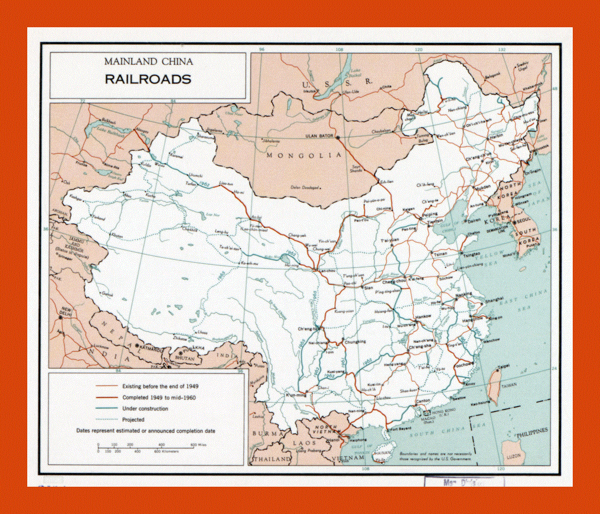 Railroads map of mainland China - 1960