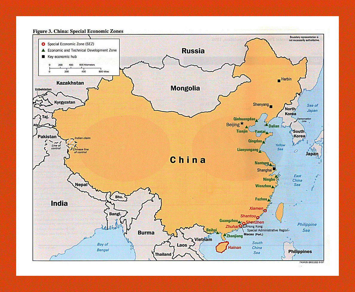 Special economic zones map of China - 1997