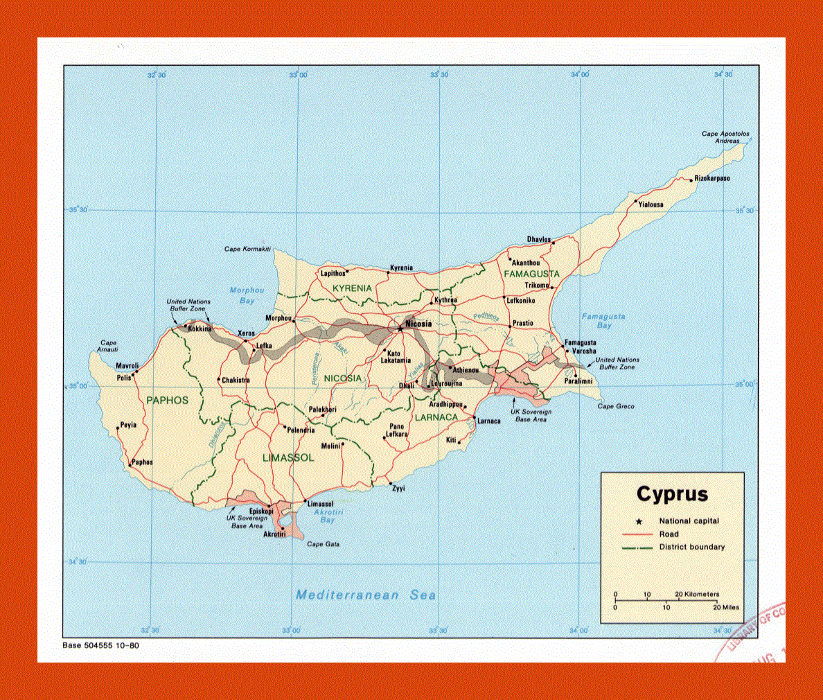 Political and administrative map of Cyprus- 1980