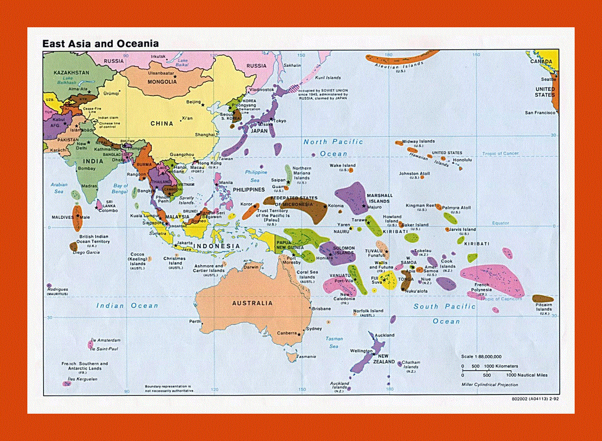 Political map of East Aisa and Oceania - 1992
