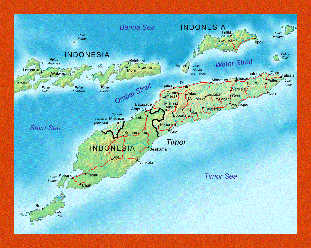 Relief map of Indonesia and East Timor