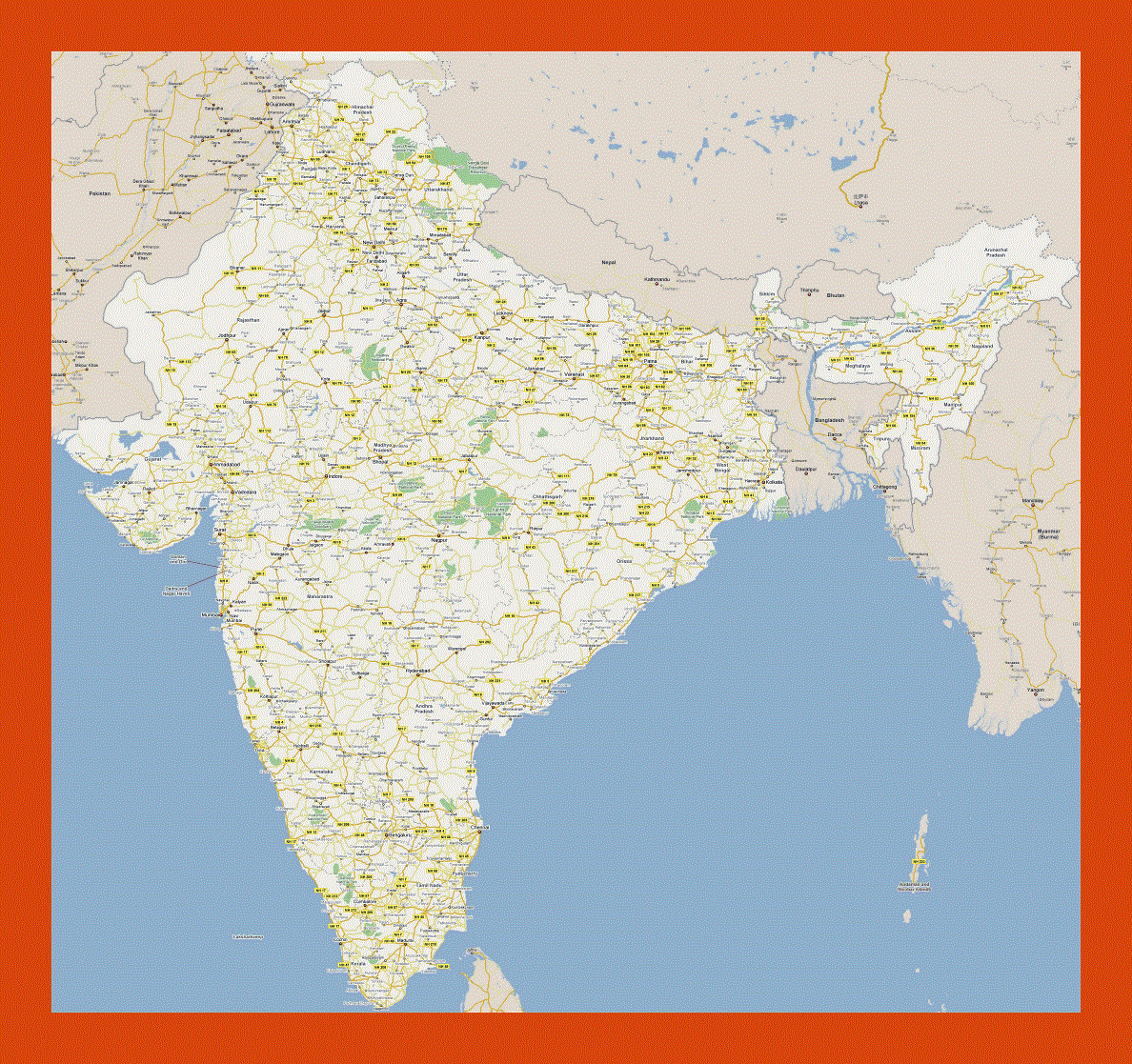Road map of India