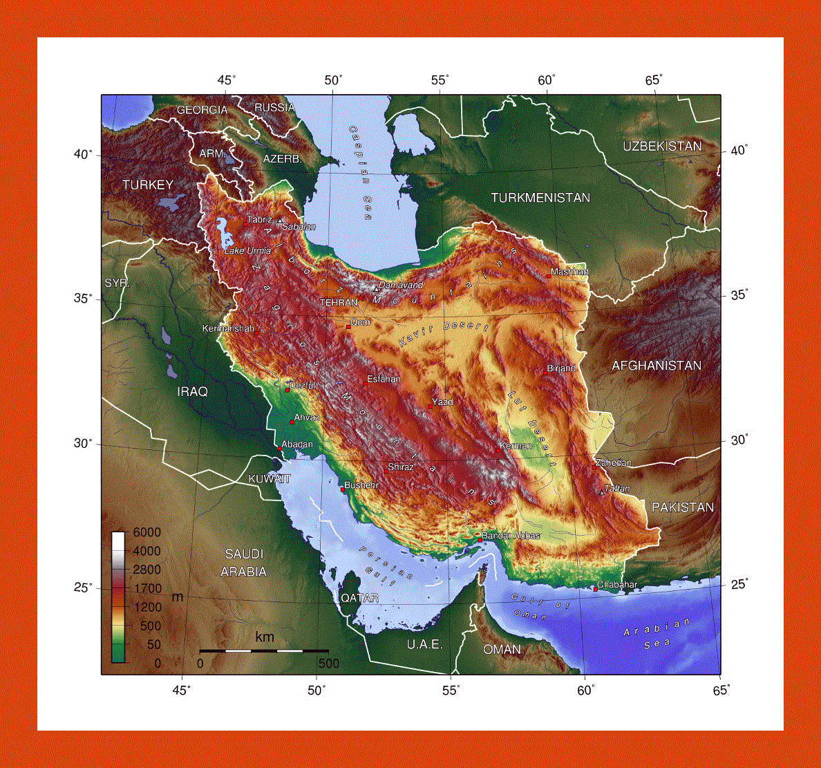Physical map of Iran