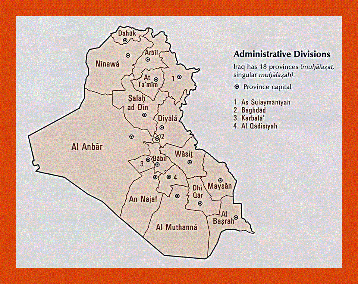 Administrative divisions map of Iraq