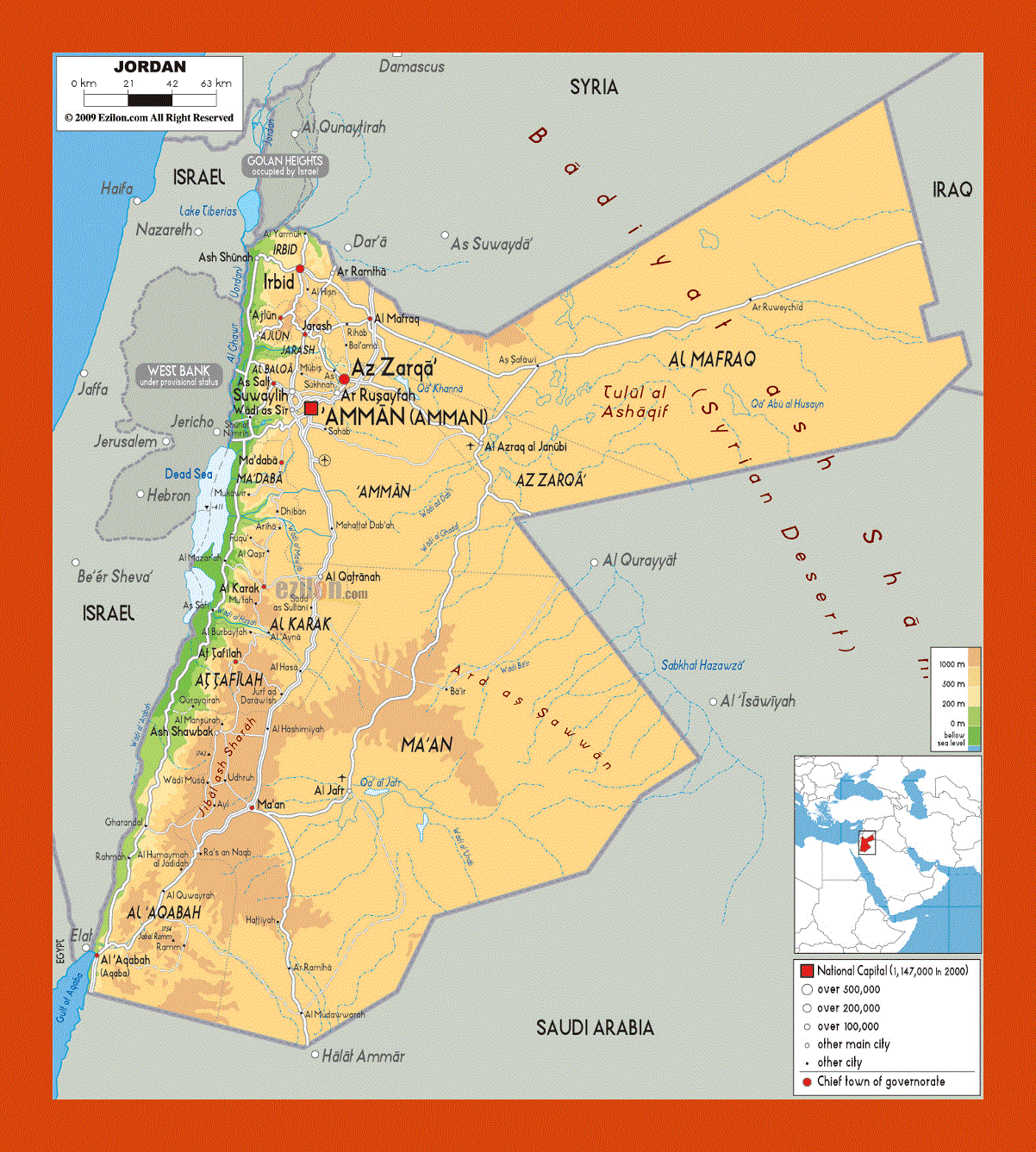 Physical map of Jordan