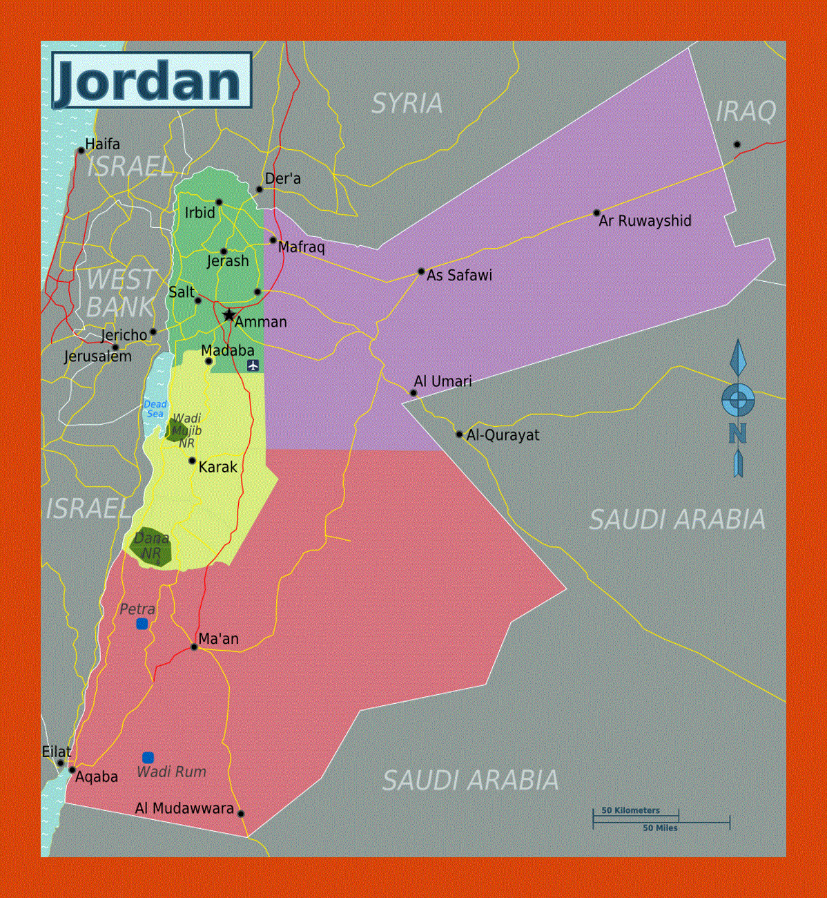 Regions map of Jordan