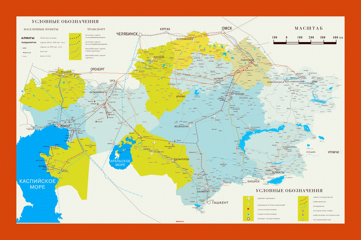 Road map of Kazakhstan in russian