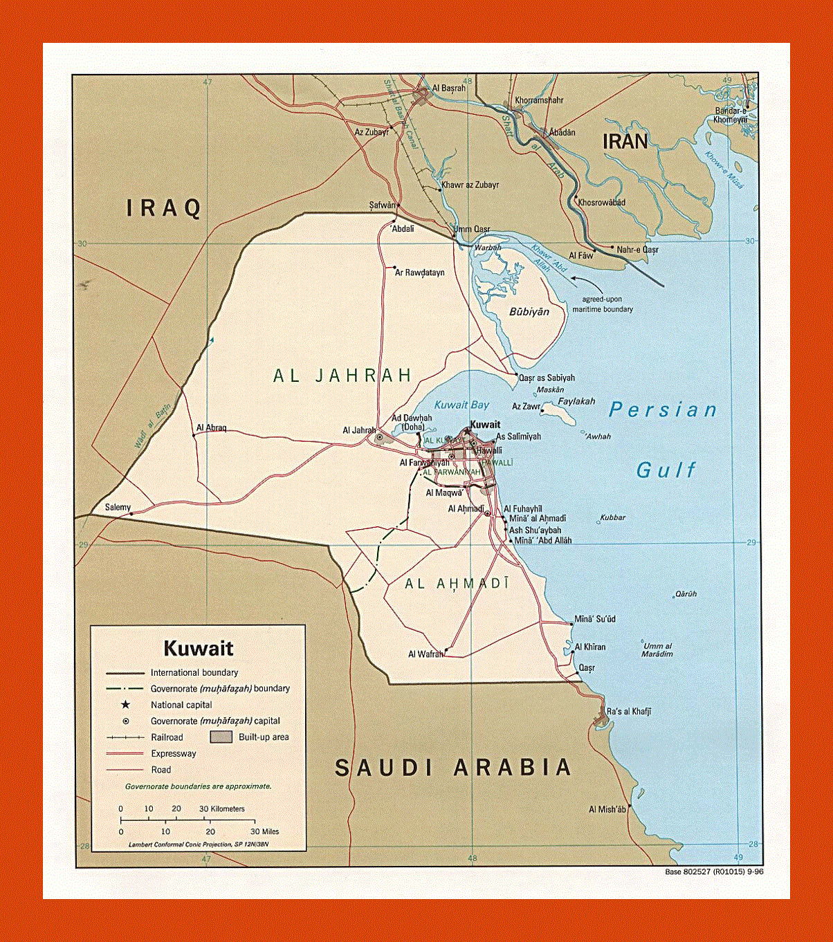 Political and administrative map of Kuwait - 1996