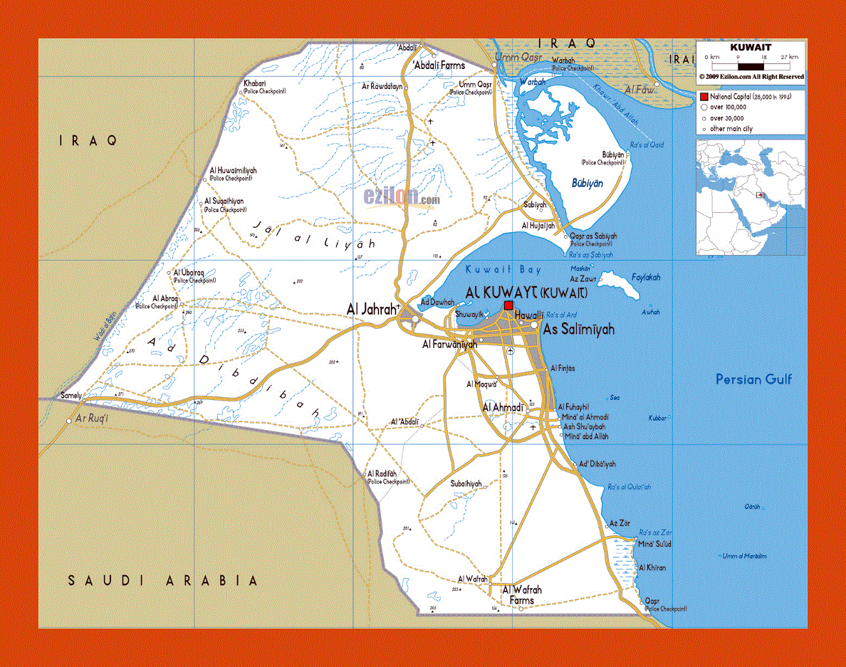 Road map of Kuwait