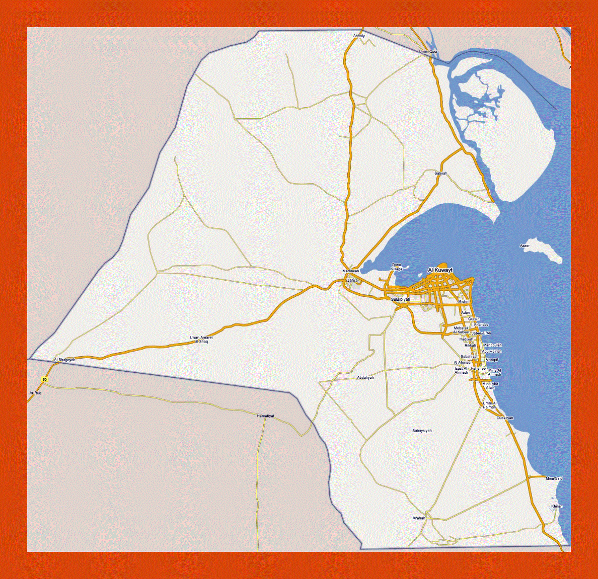 Road map of Kuwait