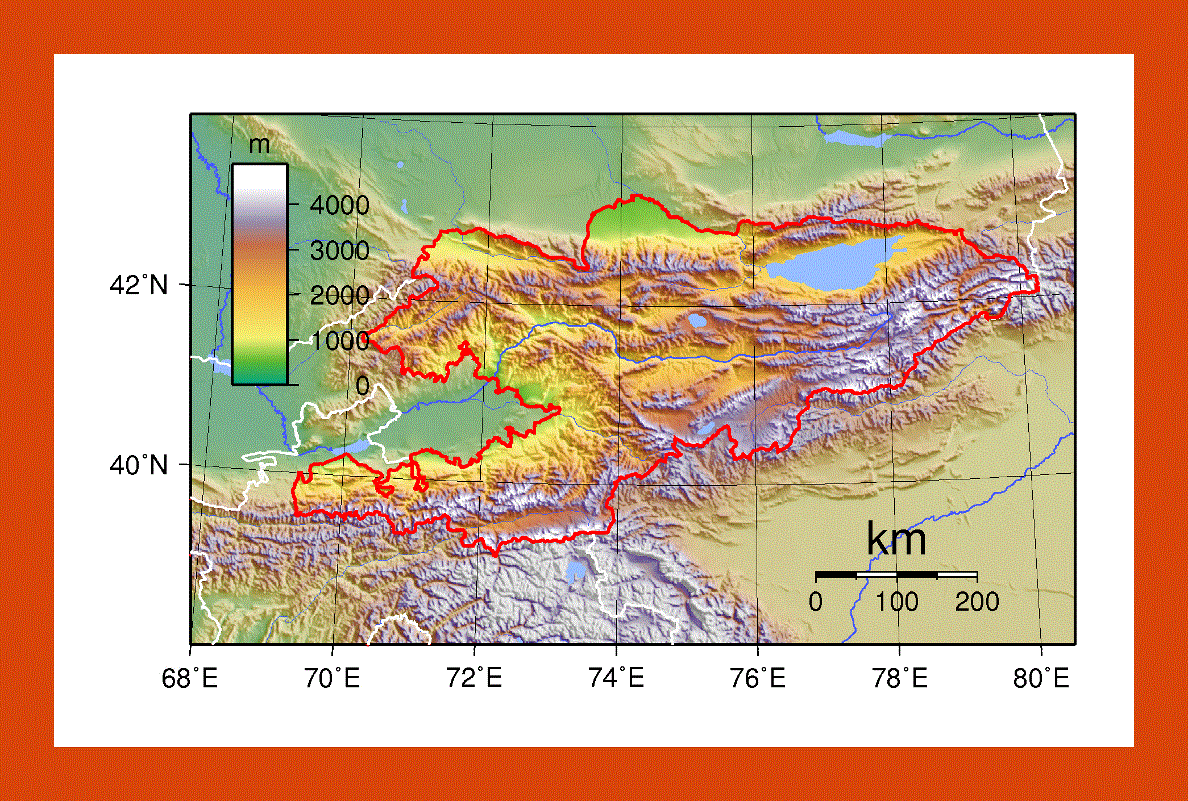 Topographical map of Kyrgyzstan