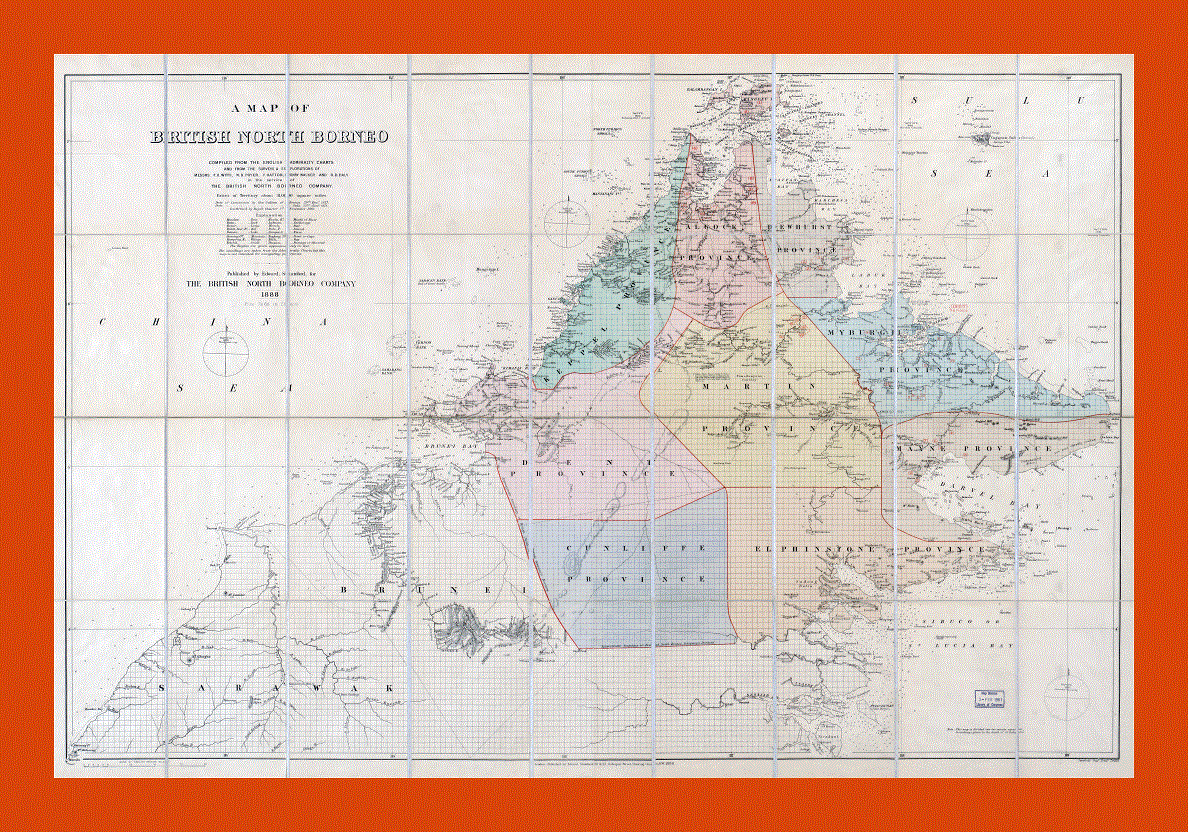 Old map of British North Borneo - 1888