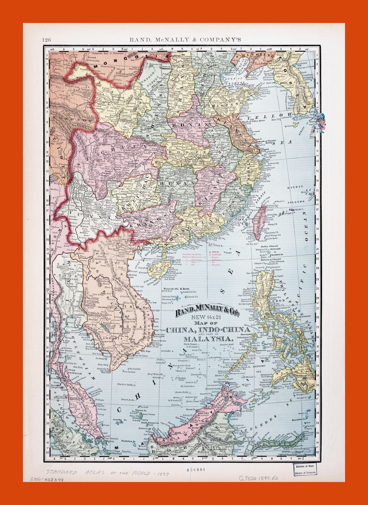 Old political map of China, Indochina and part of Malasysia - 1897