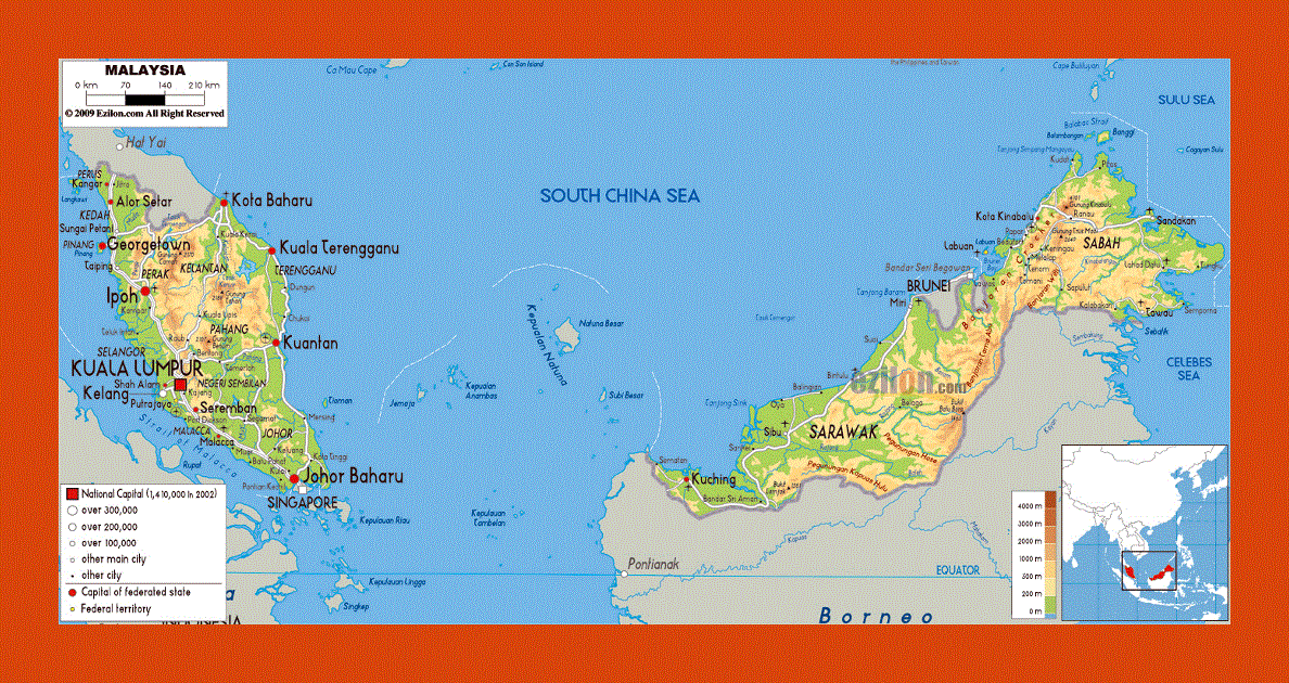 Physical map of Malaysia