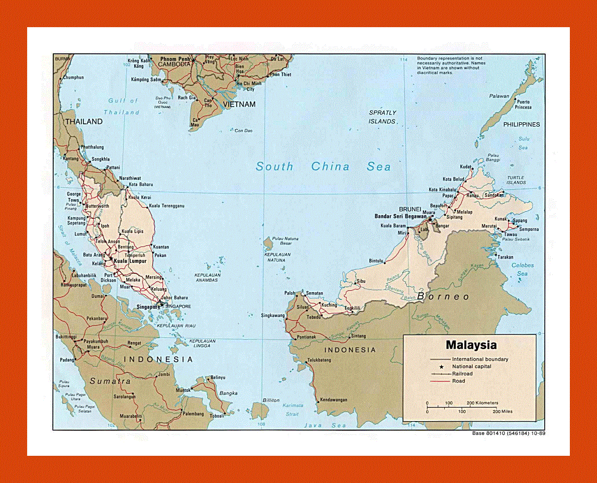Political map of Malaysia - 1989