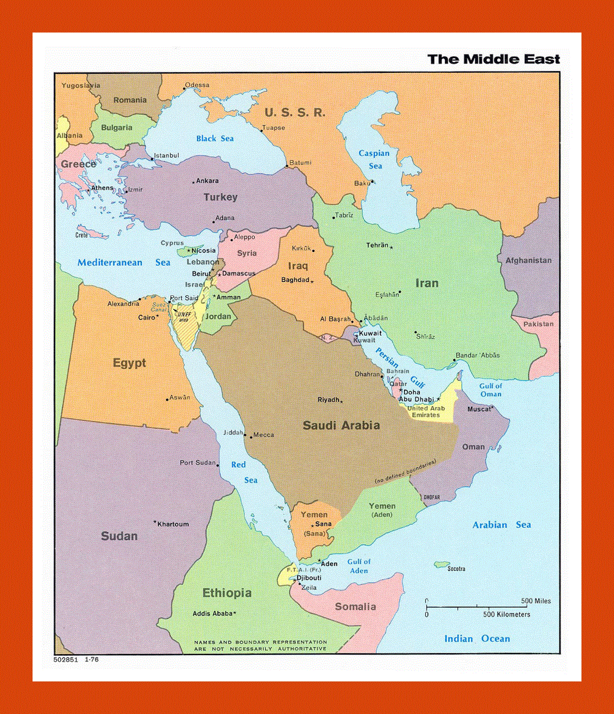 Political map of the Middle East - 1976