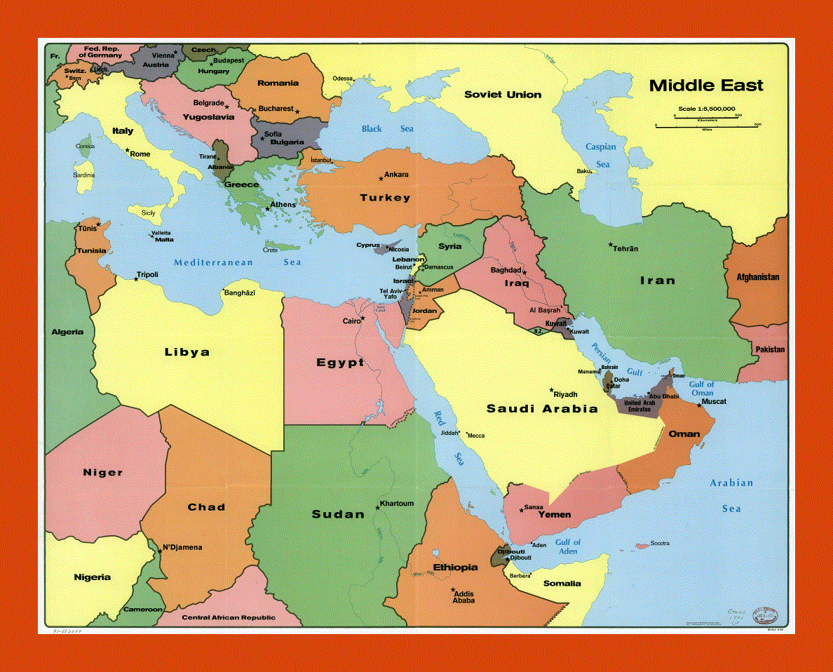 Political map of the Middle East - 1990