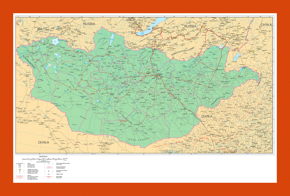 Road map of Mongolia