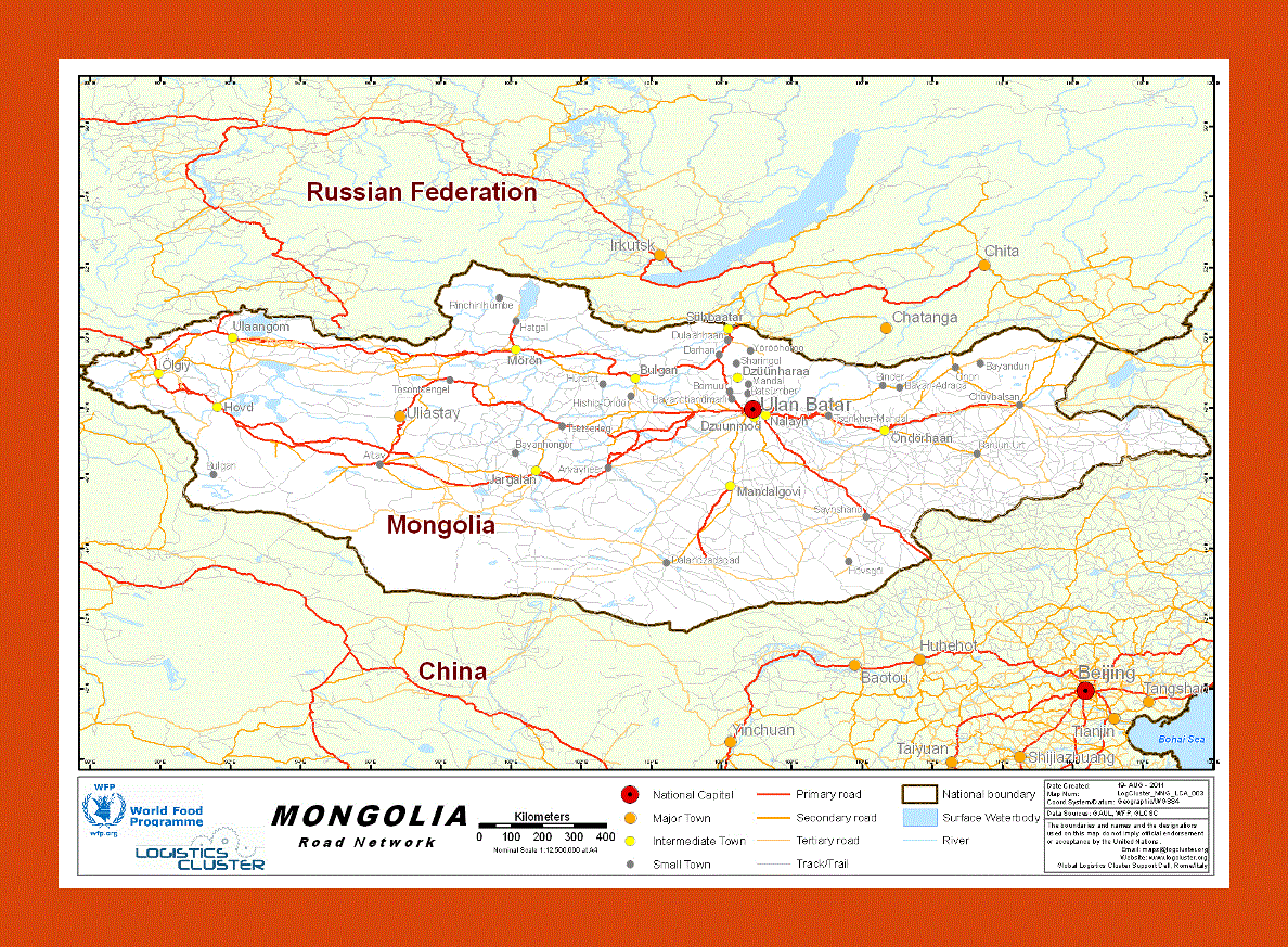 Road network map of Mongolia
