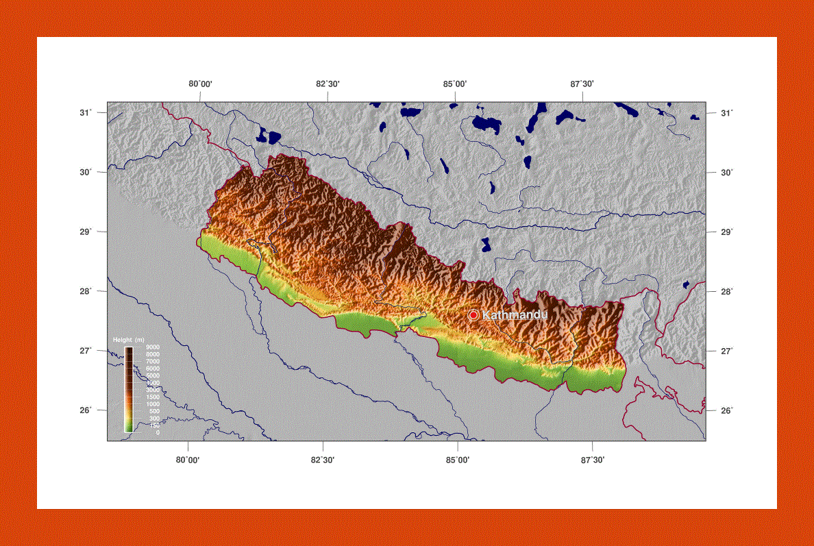 Physical map of Nepal
