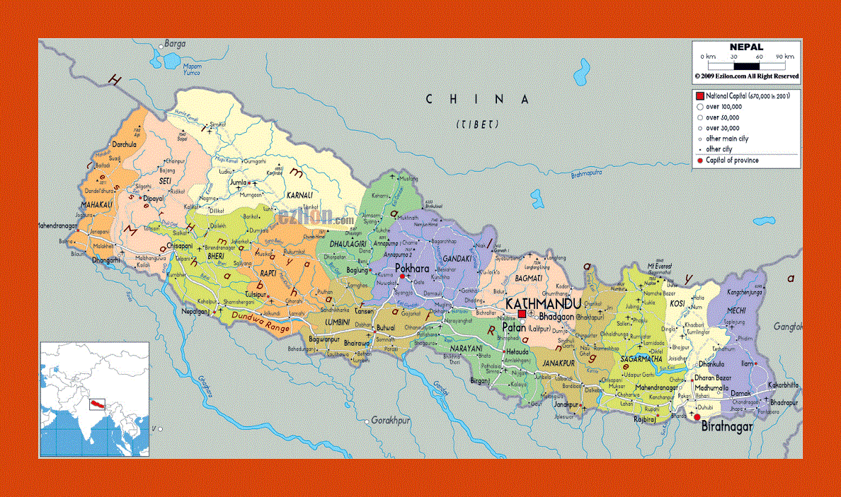 Political and administrative map of Nepal