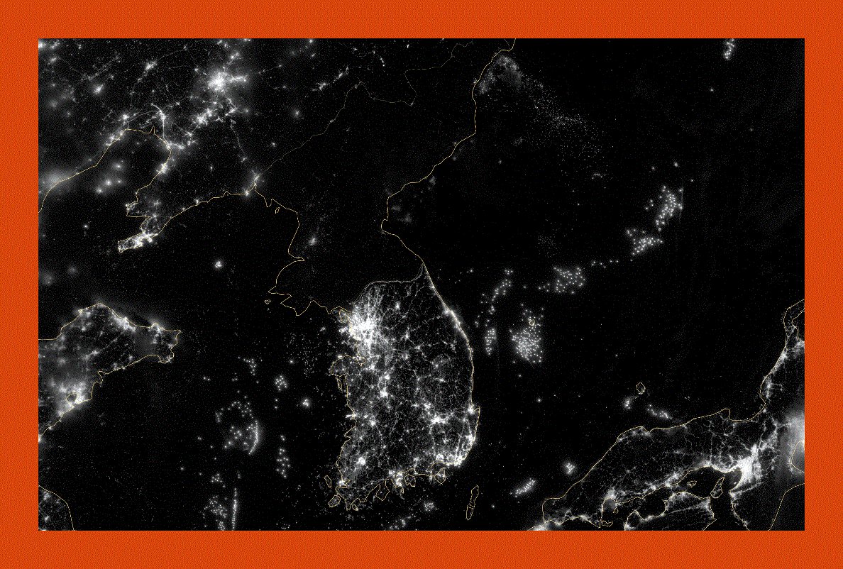 Satellite map of North Korea at night
