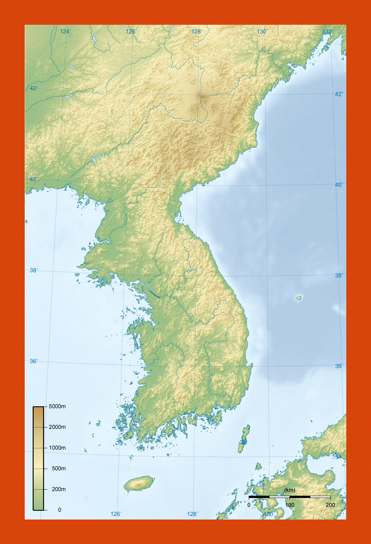Topographic map of Korean Peninsula
