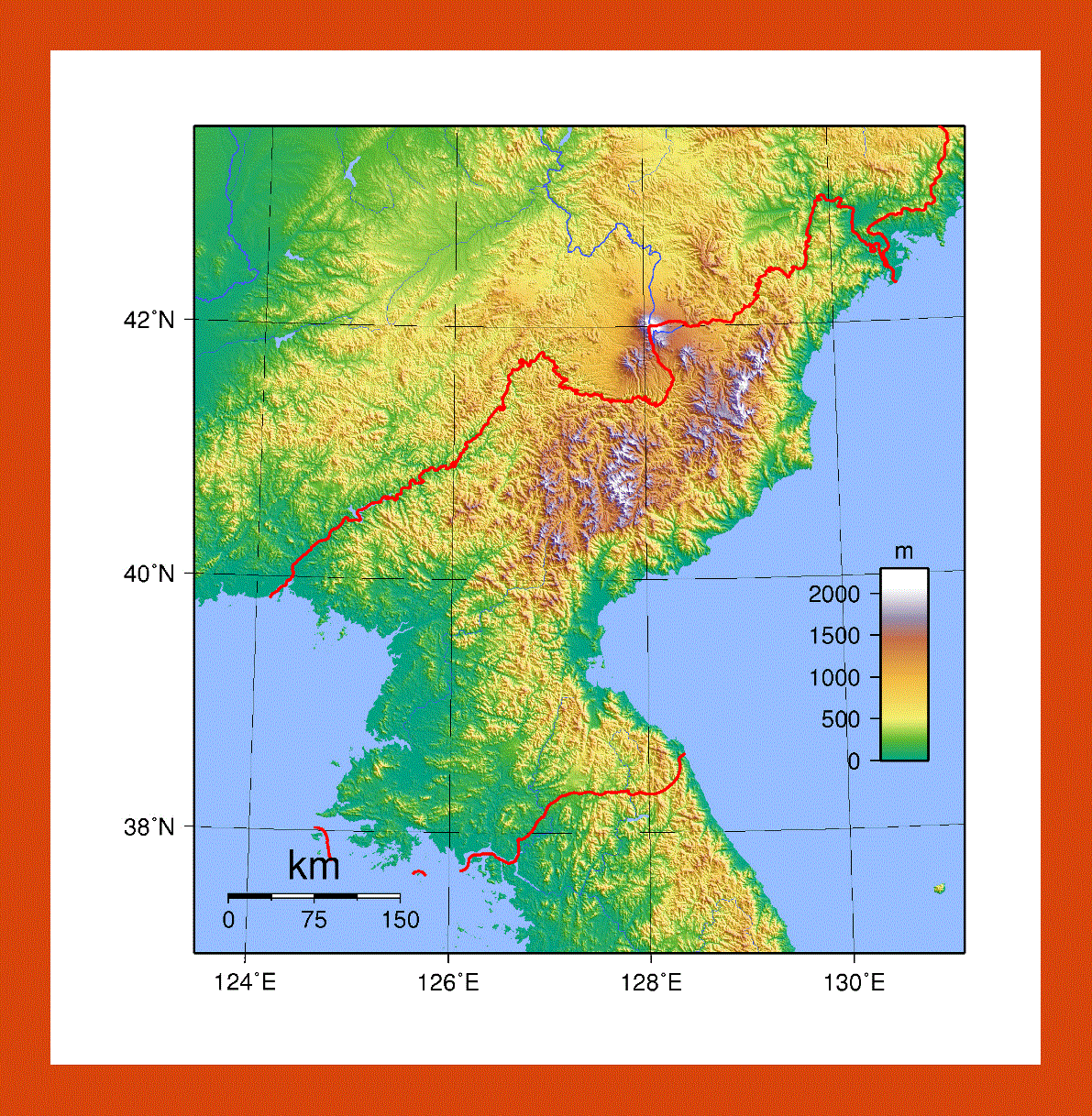 Topographical map of North Korea