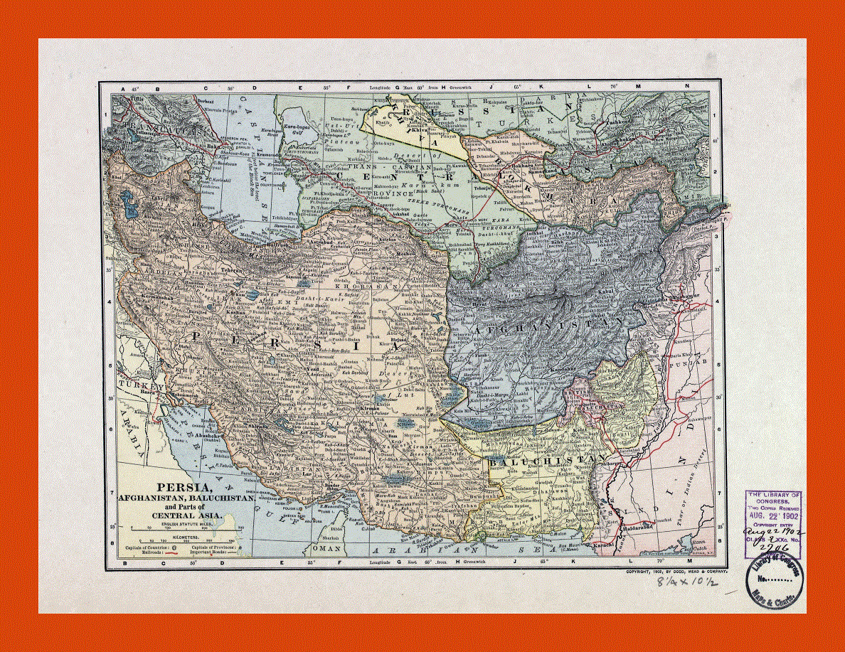 Old map of Persia, Afghanistan, Baluchistan and parts of Central Asia - 1902