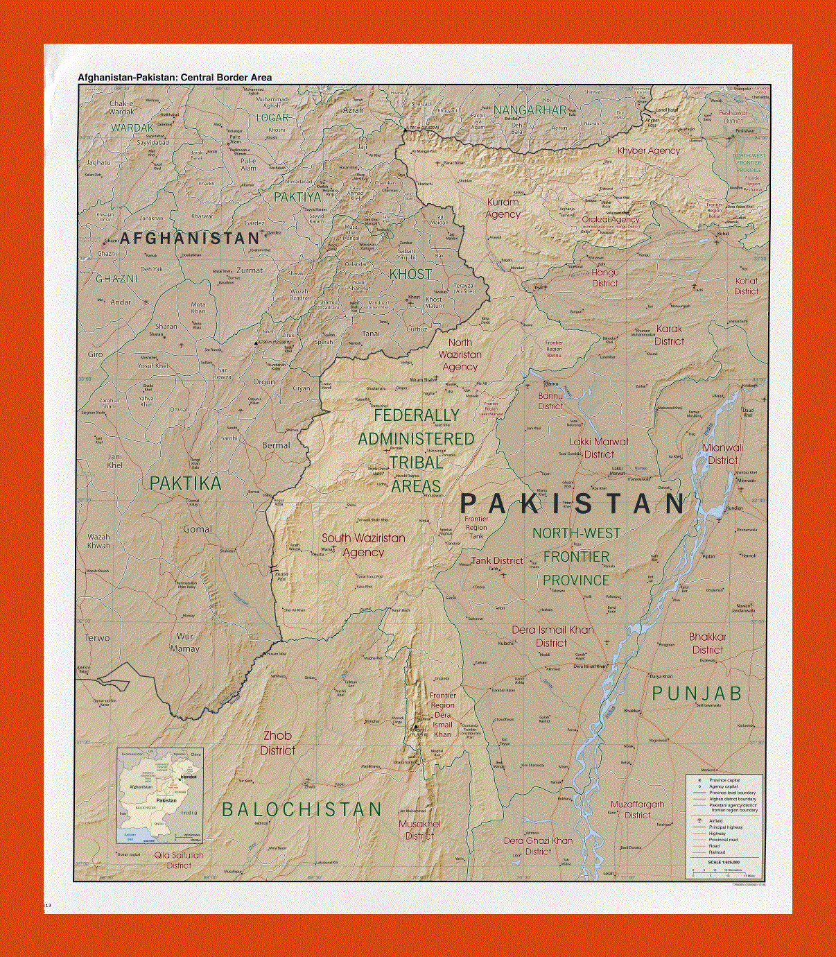 Afghanistan-Pakistan central border area map - 2008