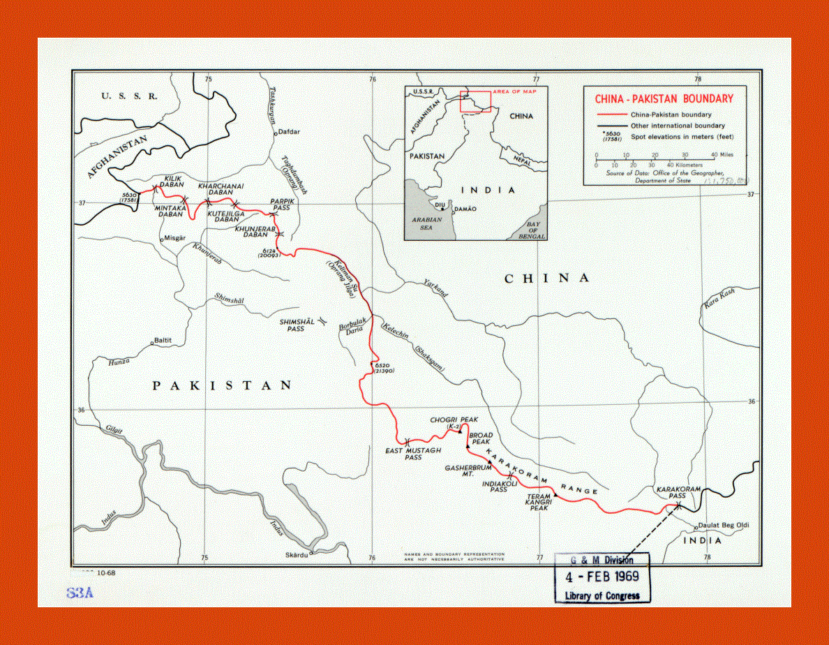 Map of China - Pakistan boundary - 1968