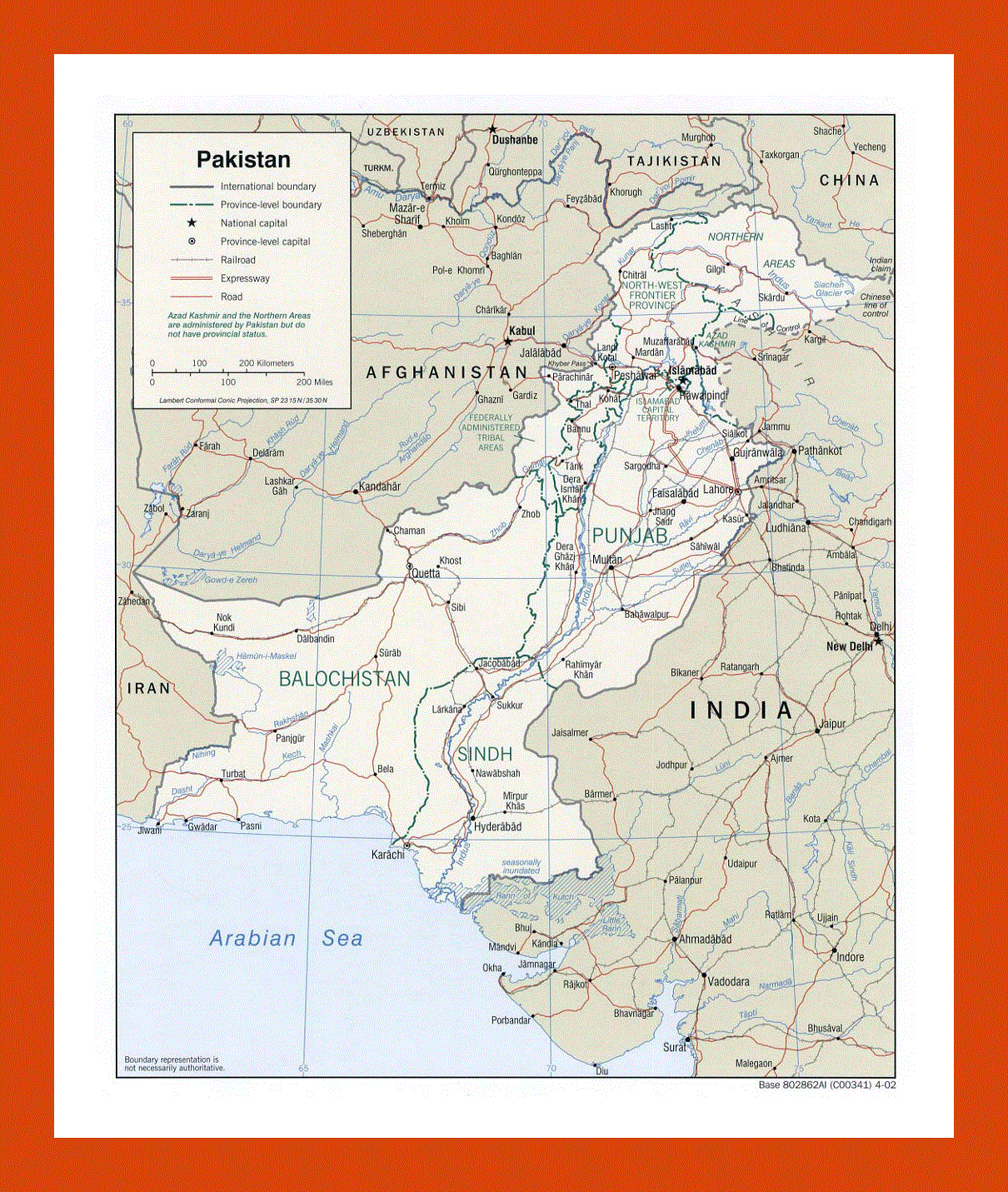 Political and administrative map of Pakistan - 2002
