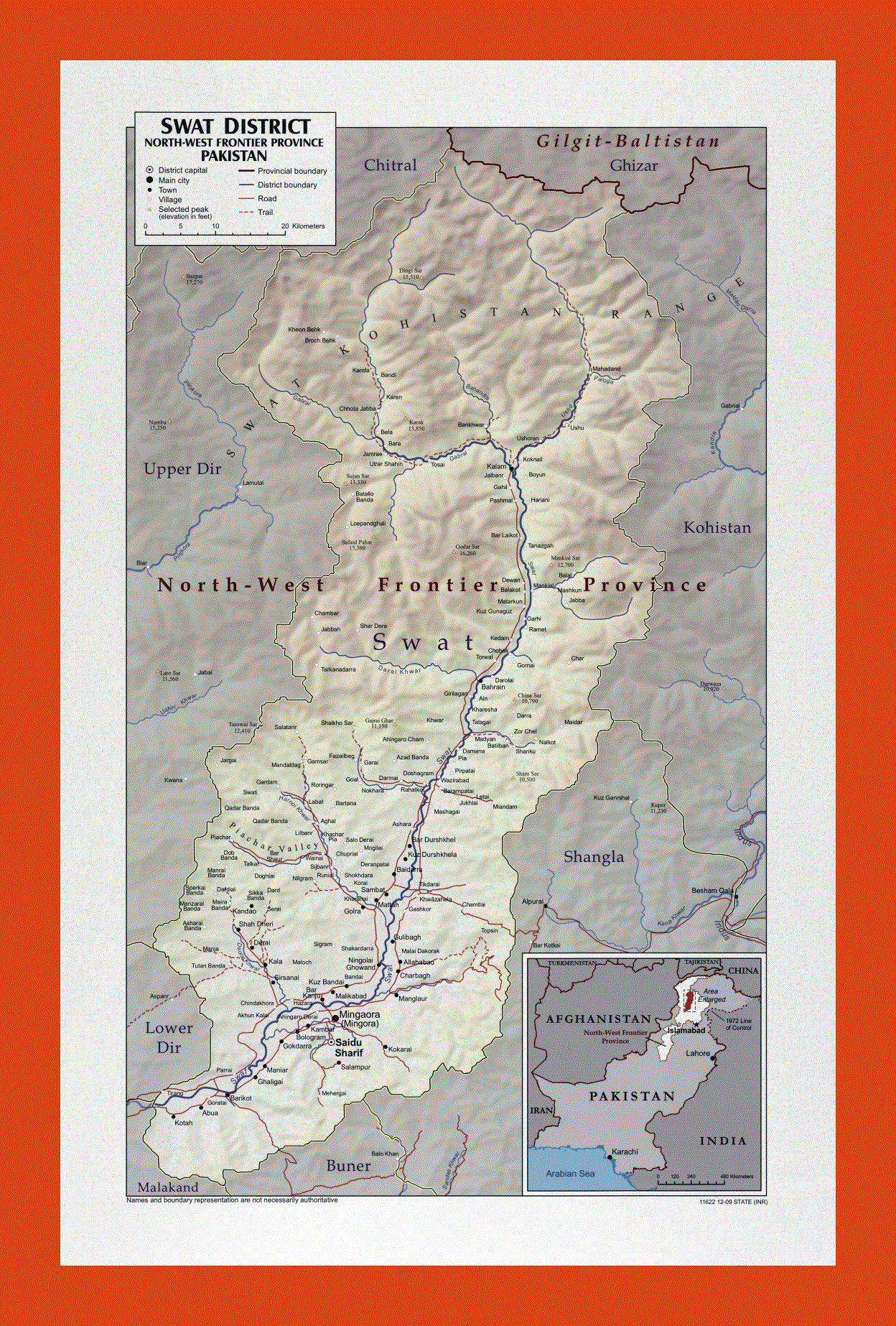 Swat District North West Frontier Province map of Pakistan - 2009