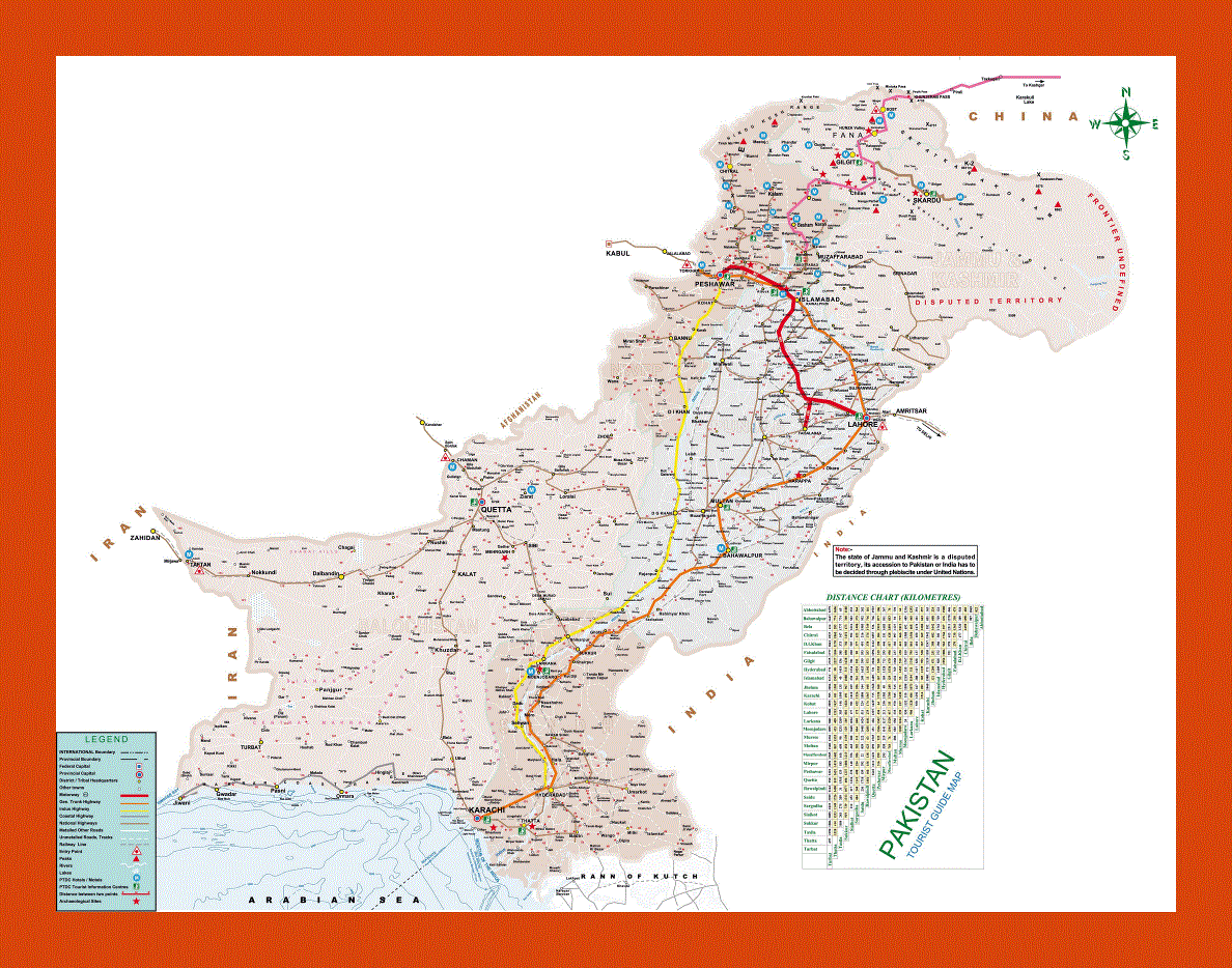 Tourist guide map of Pakistan