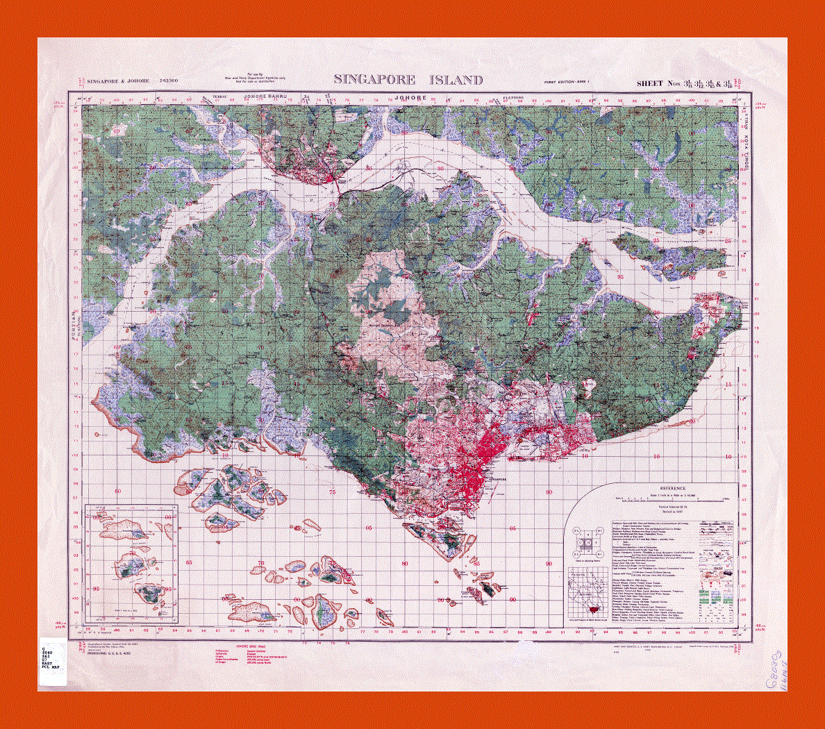 Old topographical map of Singapore - 1937