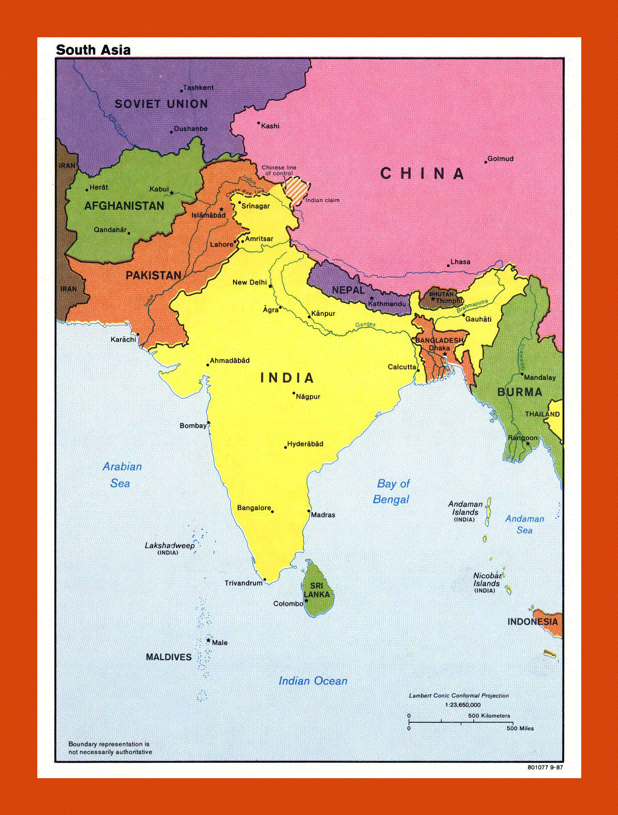 Political map of South Asia - 1987